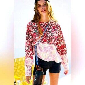 NWT FP Movement Inspire Floral Printed Layer-Faded Faded Poppy Red Shirt Sz M
